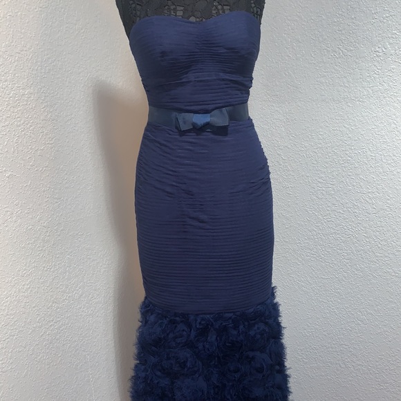 JS collection shirred belted rosette gown - Picture 3 of 6